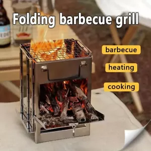 Portable Folding Cooker Camping Cooking BBQ Stove Wood Burning Stove Outdoor US - Picture 1 of 18