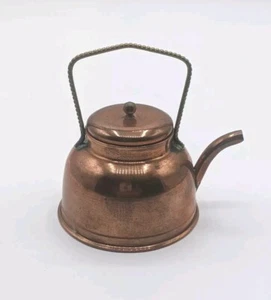 Miniature Copper and Brass Water Kettle.Teapot Vintage 3" Doll Sized Small - Picture 1 of 7