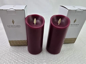 Set 2 Candele Luminara Effetto Fiamma Vera 3"x6,5" Rosso Borgogna - Foto 1 di 8