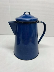Graniteware Enamel Coffee Pot 10” Blue Speckled Vintage Cowboy Camping - Picture 1 of 11