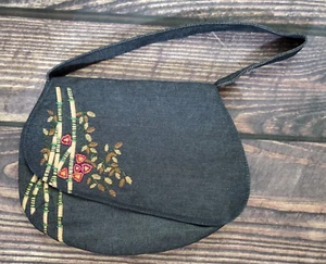 Unique Denim Beaded Embroidered Flap Envelope Purse Bag - Picture 1 of 8