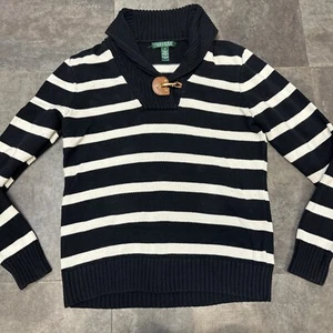 Ralph Lauren Pullover Damen M Pulli Oberteil Wasserfallausschnitt goldfarben Feuerwehrmann Verschluss - Bild 1 von 13