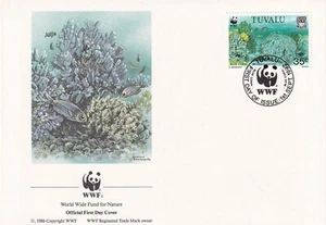 TUVALU 1992 FIRST DAY COVER, VARIOUS VIEWS OF BLUE CORAL, WORLD WILDLIFE FUND - Picture 1 of 4