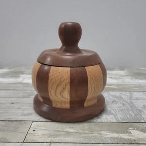 Wood Bowl With Lid - Hard Thick Wood Dark Brown & Tan - 8" Tall 7" Diameter - Picture 1 of 16