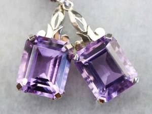 Amethyst White Gold Drop Earrings - Picture 1 of 8