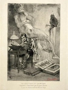 Lecture Grimoire GRAVURE Eau Forte FELICIEN ROPS Eugene Fornet CURIOSA XIX° - Picture 1 of 2