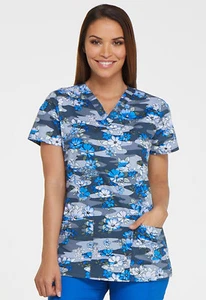 Floral Fleet Dickies Scrubs EDS Signature V Neck Top DK704 FEET - Picture 1 of 4