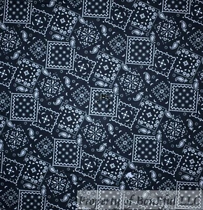 BonEful FABRIC Cotton Quilt Black B&W Bandana Flower Paisley Block Square SCRAP - Picture 1 of 13