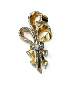 Corocraft große Retro Band Brosche mit Strass signiert - Bild 1 von 5