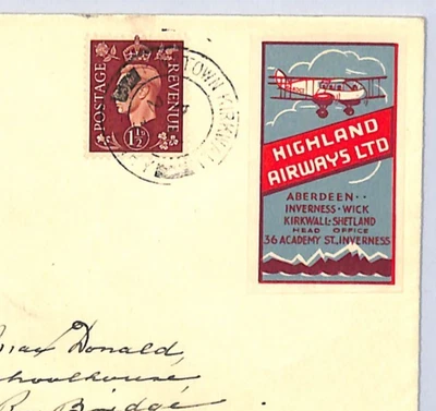 GB Scots Islands HIGHLAND AIRWAYS Last Air Mail Cover Kirkwall 1938 WY143 - Image 1 of 4