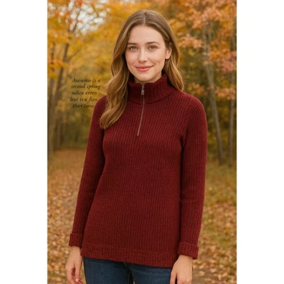 Lands' End Sweater Womens Small Ribbed Knit Red Black 1/4 Zip Mock Neck Pullover - Image 1 of 4