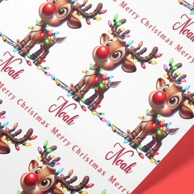 Personalised Rudolph Christmas Wrapping Paper – Any Name – 1m to 8m – 100gsm - Image 1 of 4