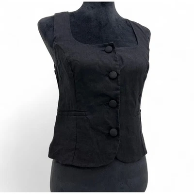 J.Crew Black 100% Linen Square Neck Vest Top Chic Casual Minimalist Women's 2 - Image 1 of 4