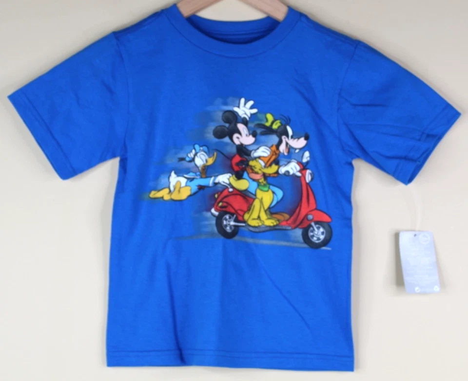 Disney Store Mickey Mouse Goofy Pato Donald Niños Camisa Manga Corta Azul XXS Foto 1 de 4