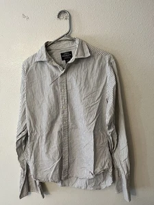 Polo Jeans Co Ralph Lauren Mens White Stripe Dress Shirt Cotton Size Medium - Picture 1 of 5