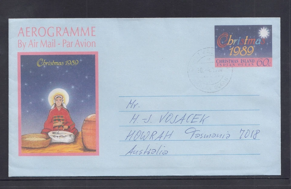 Isla de Navidad 1989 Navidad 60c Aerograma usado a Australia Foto 1 de 1