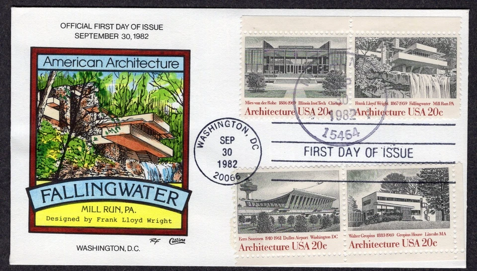 1982 Architecture Set (Scott 2019-2022) FALLINGWATER -Collins H/P DUAL FDC TD826 - Image 1 of 1