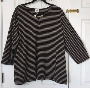 Top Anne Klein negro a rayas manga 3/4 adornado talla 3X  - Imagen 1 de 4