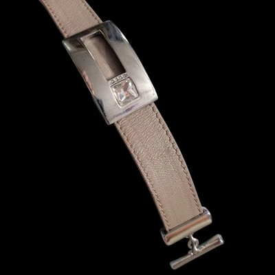 Pulsera Casa Blanca Mercado Negro Cuero Beige 7.5" Grande Cuadrada Circonita Circonita Modernista Foto 1 de 4