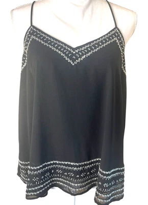 Angie Womens Y2K Whimsigoth Black Semi Sheer Babydoll Cami Top Sz L Beads Fairy  - Image 1 of 4