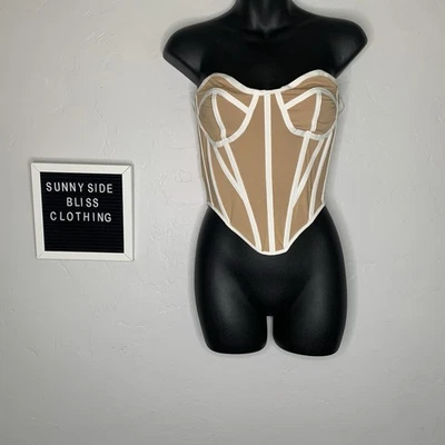 Top corsé alto bajo sin tirantes deshuesado marfil/desnudo para mujer talla pequeña Foto 1 de 4