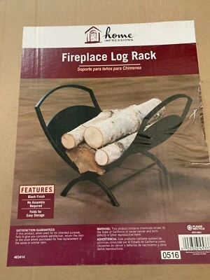 NEW Home Impressions Hearthside Fireplace folding black log holder rack VR11603 - Image 1 of 2