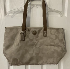 Coach Signiture Nylon Large Tote Beige - Picture 1 of 13