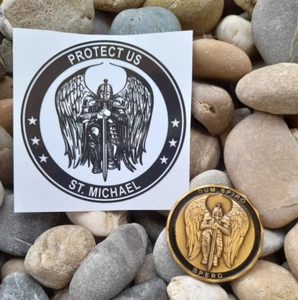 Sammlercoin & Aufkleber Talisman Polizei & Soldaten Erzengel St. Michael - Picture 1 of 2