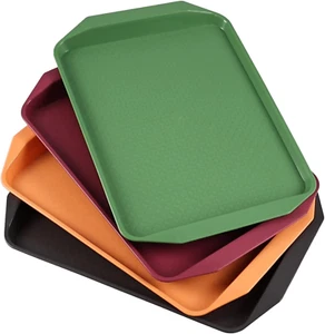 Plastic Fast Food Serving Tray Colored Cafeteria Serving Trays 4-Pack - Picture 1 of 11