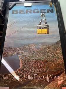 VTG Original Travel Poster Bergen The Doorway To Fjords Norway 39”x25” 1960’s - Picture 1 of 23