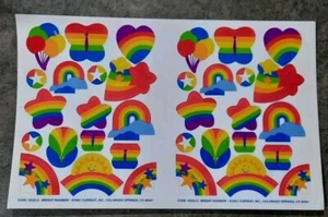 Vintage 1991 Current Bright Rainbow Stars Butterflies Hearts Sticker Sheet NOS  - Picture 1 of 6