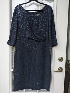 Alex Evenings Sequin Dress 3/4 Length Sleeve Knee Length Blue, Size 18 - Picture 1 of 8