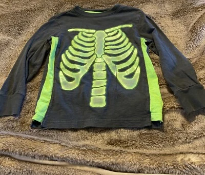 Boys Cat And Jack Glow In The Dark Skeleton Long Sleeve Shirt Size 4/5 Halloween - Image 1 of 4