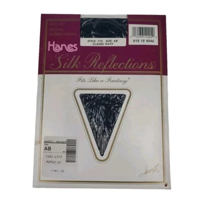 Vintage Hanes Silk Reflections Silky Sheer Sandalfoot Pantyhose Size AB Navy - Image 1 of 4