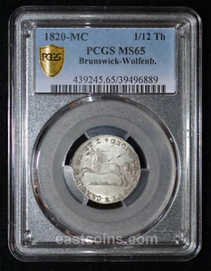 PCGS MS65 1820 Alemania BRUNSWICK-WOLFENBUTTEL: Georg IV Plata 1/12 tálero - ¡EXCELENTE! - Imagen 1 de 4