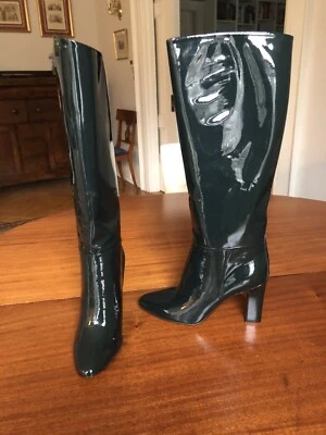 $1300 NEW Tamara Mellon POLO Dark Green Patent Leather Boots 38.5 Us 8 - Image 1 of 4