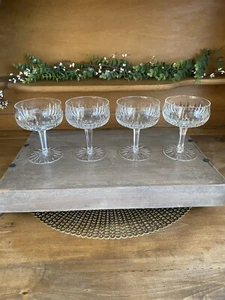 4 VINTAGE Crystal Vertical Cut Champagne/Low Sherbet Glasses Multisided Stem !! - Picture 1 of 8