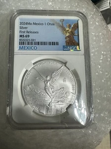 2024 Mo Mexico 1 Onza Silver Coin - NGC MS69 First Releases - LOW MINTAGE - Picture 1 of 2