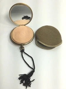 Funda protectora compacta de maquillaje para damas borla vintage redonda tono dorado - Imagen 1 de 10