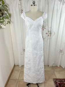 Princess Kaiulani Hawaiian Wedding Dress Holoku Muumuu White Floral Mermaid 8/M - Picture 1 of 13