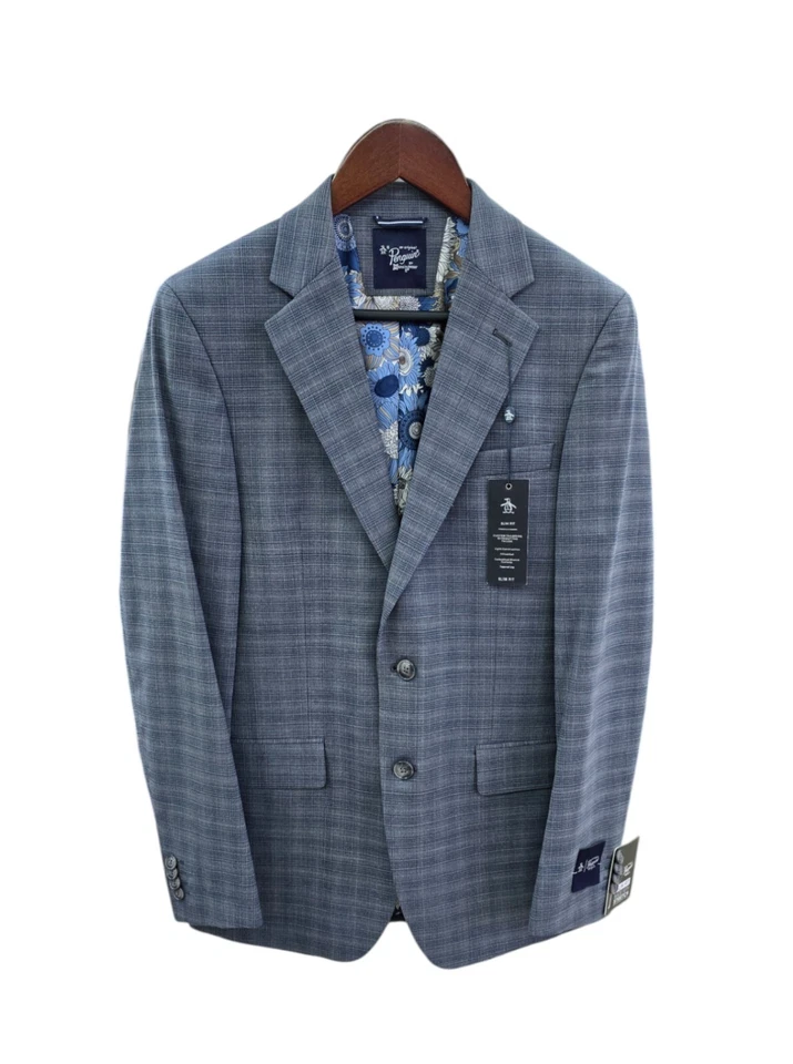 Blazer Penguin Munsingwear Chaqueta Deportiva Gris con Rayas Azules AJUSTE CEÑIDO Elástico 36R Foto 1 de 4