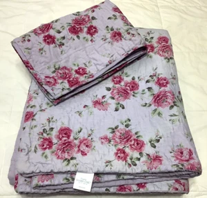 Simply Shabby Chic Twin Lavender/Purple Pink/Red Roses Quilted Coverlet One Sham - Picture 1 of 11
