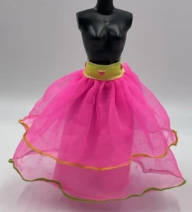 Vintage Barbie Doll Clothes Outfit Hot Pink Tule Mesh Skirt Yellow Belt Hearts - Picture 1 of 7