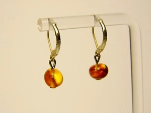 Baltic Amber Dangle Drop Earrings Cognac Yellow Natural Honey Transparent 0872 - Picture 1 of 6