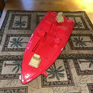 Vintage American Plastic Toys Large size 80s Bass Boat Fishing Boat #3 Red OOP - Picture 1 of 8