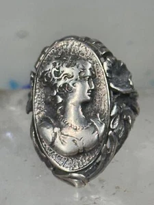 Kamee Ring Viktorianisch Floral Figurativ Damengesicht Gr. 5 Jugendstil Sterling Sil - Bild 1 von 13