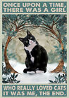 Vintage Happiness  Girl & Cat Love *  A4 Size Quality Canvas  Print