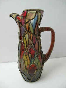 Vintage glass pieces colorful jug tiffany style 10 "H Decoration - Picture 1 of 6