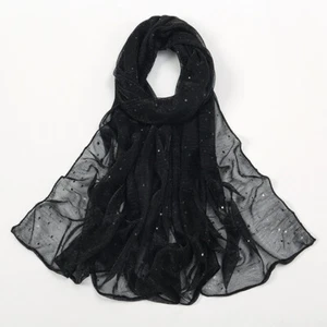 Glitter Sequins Headscarf Shimmer Wrinkle Scarf Shawls Thin Muslim Hijab Wraps - Picture 1 of 25