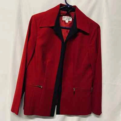 Chaqueta Blazer Studio 1 Roja Negra Cuello Dividido Completamente Forrada Talla 12 P Foto 1 de 4